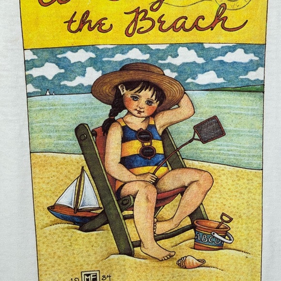 Rare vintage, Mary Engelbreit, a day at the beach, single stitch shirt, large - Picture 2 of 5